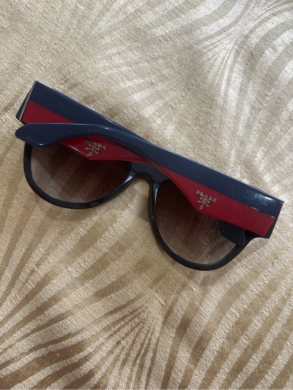 PRADA Black Navy Red Designer Sunglasses Gold Logo Luxury Eyewear Nautical